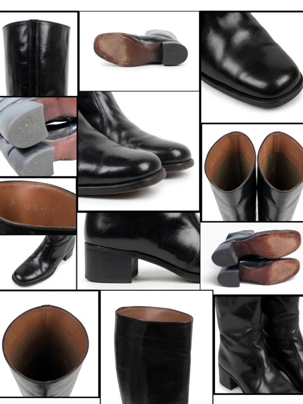 Black Leather Knee-High Block Heel Go-Go Riding Boots - 10B